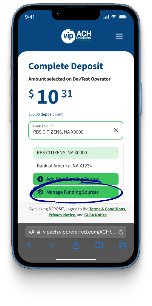 Select Manage Funding Sources