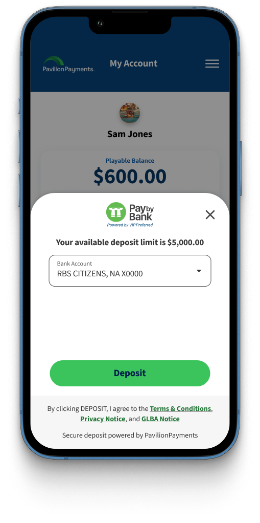 Select Bank Account and Deposit
