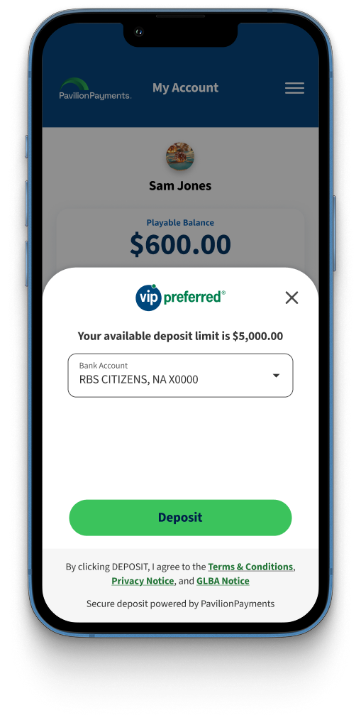 Select Bank Account and Deposit