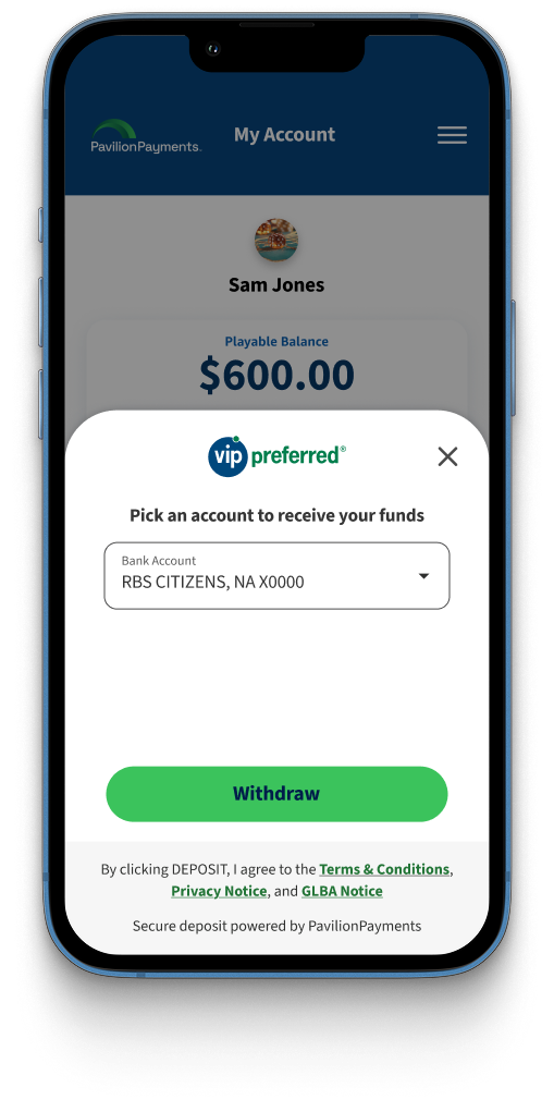 Select Bank Account and Withdraw